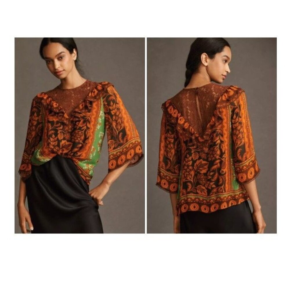 Farm Rio Anthropologie Lace Mix Blouse Size Small